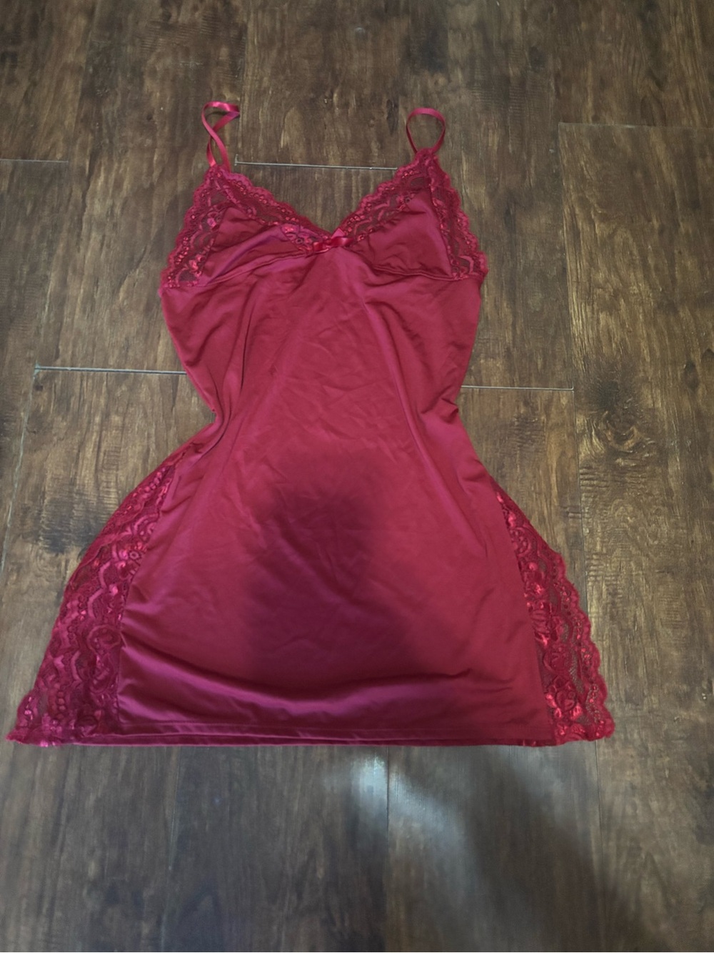 Silky Lace-Trim Slip Chemise in Wine Red